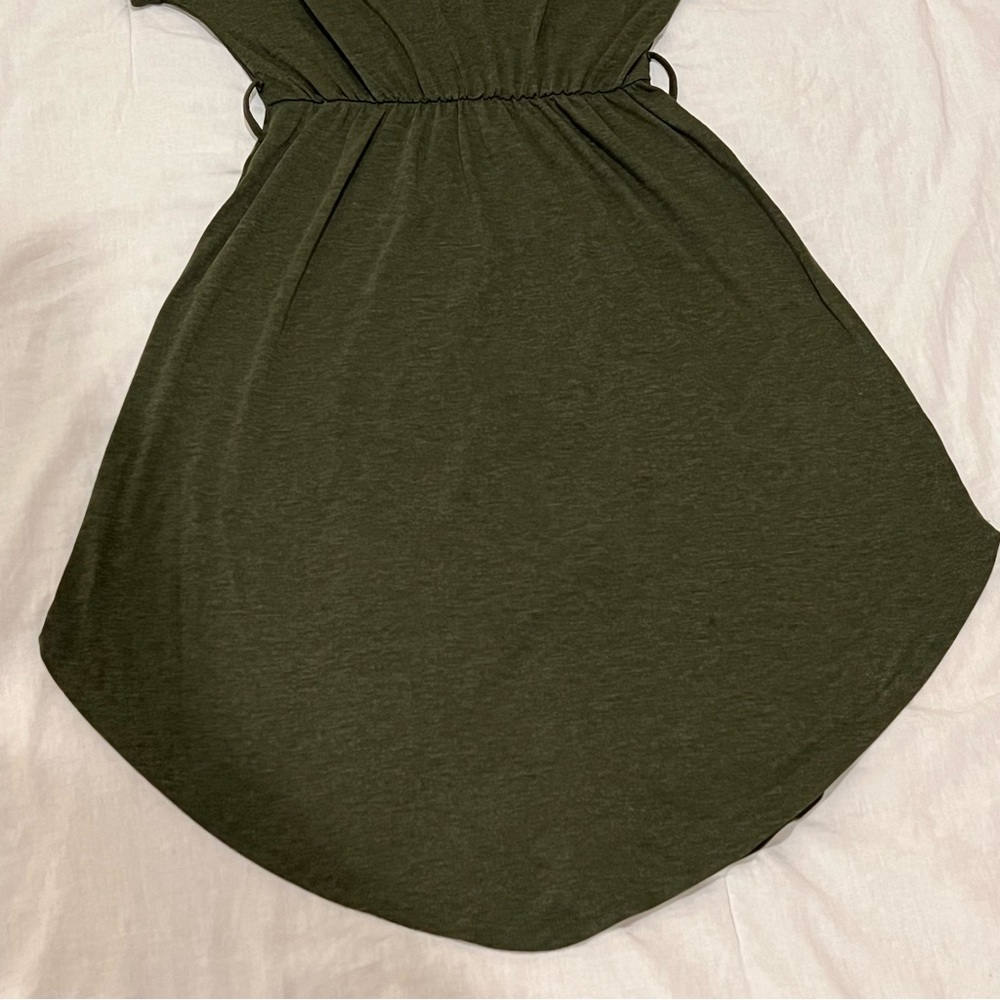 Anna Kaci Olive Green Wide Round Neck Button Front Dress - Picture 3 of 8